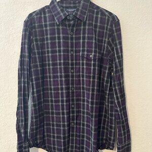 American Eagle Purple & Black Plaid Print Long Sleeve Button Down Shirt - M